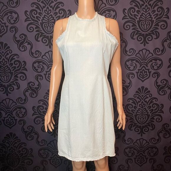 Cheap Monday Marie Women’s Medium Denim Sleeveless Midi Dress Fringe Hem - Picture 1 of 8